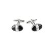 Polished Rhodium Plated & Black Enamel Oval Cufflinks
