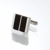 Polished Rhodium Plated Sterling Silver Cufflinks with Double Onyx Inlays