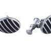 Striped Sterling Silver Oval Cufflinks with Black Lacquer on Chain