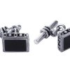Square Sterling Silver Cufflinks with Onyx Inlay on T-Bar & Chain