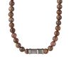 Bronzite Stone Necklace with Ion Plated Black Lattice Pattern Stainless Steel