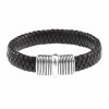 Brown Woven Leather Bracelet with Brushed Rhodium Plated Sterling Silver Clasp