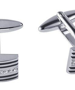 Rhodium Plated Crystal & Black Enamel Cufflinks