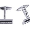 Rhodium Plated Onyx & Crystal Rectangle Cufflinks