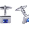 Polished Rhodium Plated Square Cufflinks with Sapphire Crystal Centre