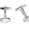 Rhodium Plated Crystal Oval Cufflinks