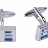Rhodium Plated Light Sapphire & Aqua Marine & Sapphire Crystal Cufflinks