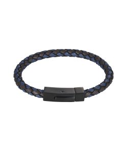 Black Nero Italian Leather Ion Plated Black Stainless Steel Bracelet