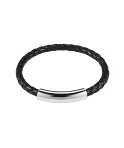 Black Platted Leather Bracelet