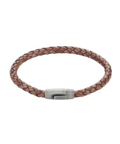 Tan Leather Bracelet & Antique Stainless Steel Clasp