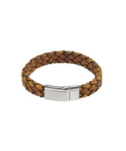 Stainless Steel & Dark Tan Italian Leather Bracelet