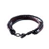 Multi-Strand Black Leather & Hematite Beads Bracelet with Ion Plated Black Polished Stainless Steel Clasp