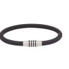Black Neoprene Rubber Bracelet with Ion Plated Black Enamel Stripes on Stainless Steel Clasp