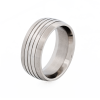 Brushed Stainless Steel Ring with Polished Triple Centre Band