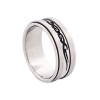 Brushed Stainless Steel Spinner Ring with Black Enamel Etched Centre