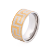 Ion Plated Yellow Gold Stainless Steel Ring with Frosted Greek Key Pattern