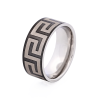 Ion Plated Black Stainless Steel Ring with Frosted Greek Key Pattern