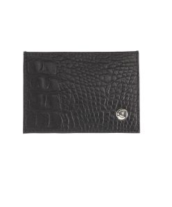 Black Leather Croc Card Wallet