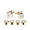 Masonic Set Gold Plated & White Pearl 2 x Cufflinks 4 x Shirt Studs