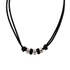 Steel IP Black Beaded/Leather Pendant