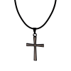 Stainless Steel & Black Cross Pendant on Rubber Chain