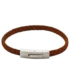 Braided Suede & Steel Calabria Bracelet, 21.5cm x 6mm, Brown