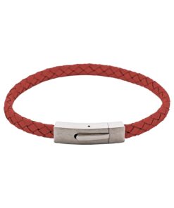Braided Suede & Steel Calabria Bracelet, 21.5cm x 6mm, Flame