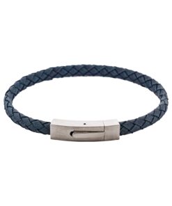 Braided Suede & Steel Calabria Bracelet, 21.5cm x 6mm, Ocean