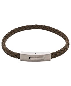 Braided Suede & Steel Calabria Bracelet, 21.5cm x 6mm, Flint