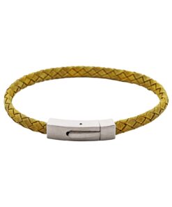 Braided Suede & Steel Calabria Bracelet, 21.5cm x 6mm, Leaf
