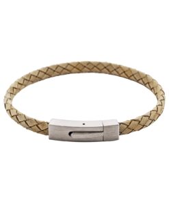 Braided Suede & Steel Calabria Bracelet, 21.5cm x 6mm, Stone