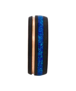 Tungsten Ring, Azure Aurora - Gold & black tungsten ring with blue opal inlay