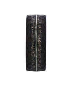 Tungsten Ring, Meteorite Circuit - Faceted black tungsten ring with meteorite and silver wire inlay