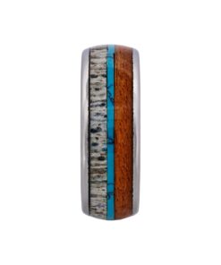 Tungsten Ring, Frontier Horizon - Silver tungsten ring with turquoise, antler, and wood inlays