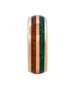 Tungsten Ring, Sierra Crest - Gold tungsten ring with wood and turquoise inlays